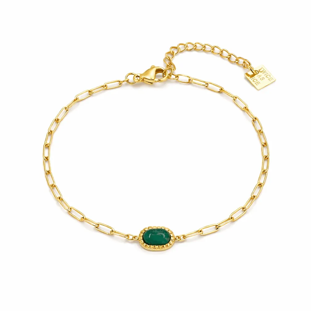 Armband in edelstaal, ovaal groen steentje