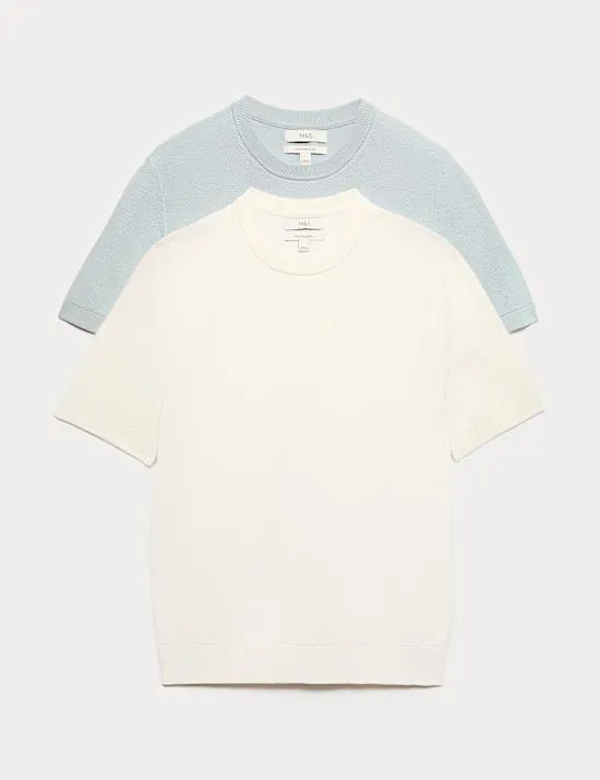 2er-Pack texturierte T-Shirts aus reiner Baumwolle