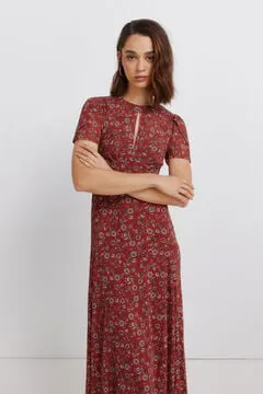 Vestido midi escote choker estampado