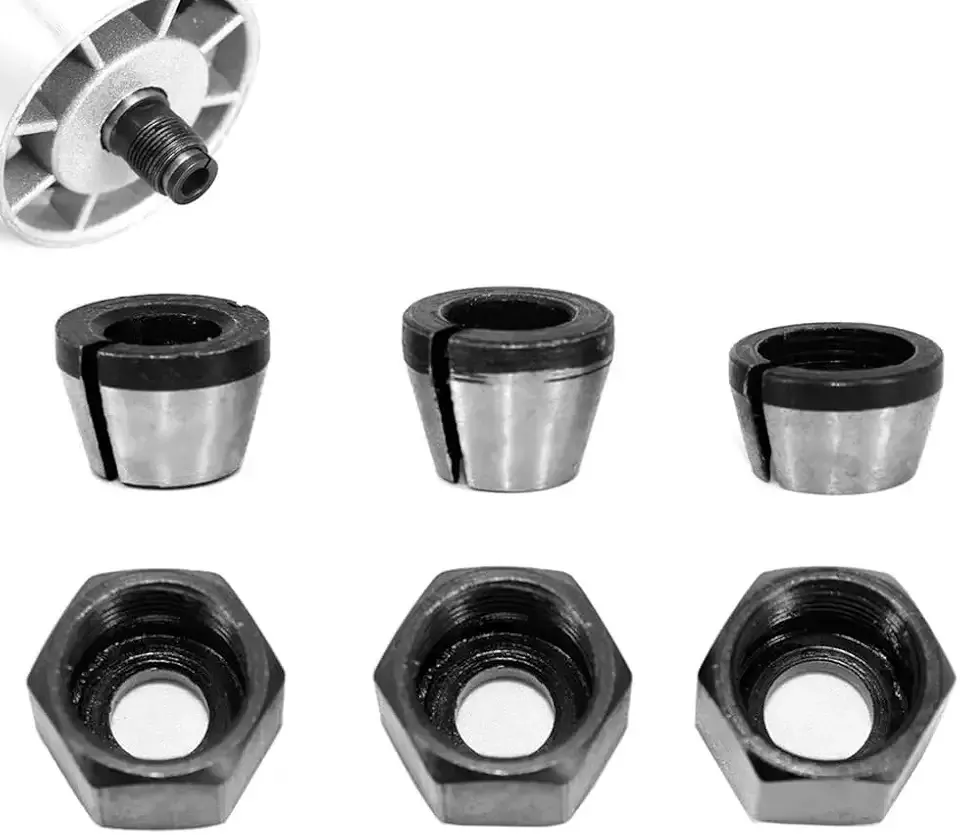 3 Set Wood Router Collet Adapter with Nuts Kit Replacement Collet Chuck Clamping Adapters for Flush Trim Router Bit Set 6mm 6.35mm 8mm Shank Woodwork Tools Electric Fixed-Base Trim Router