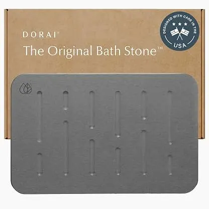 Dorai Home Stone Bath Mat - Premium Diatomaceous Earth Bath Floor Mats with Non-Slip Base, Fast-Drying Modern Shower Mat for Bathroom | Rain Slate Dorai Home Stone Bath Mat - Premium Diatomaceous Eart…