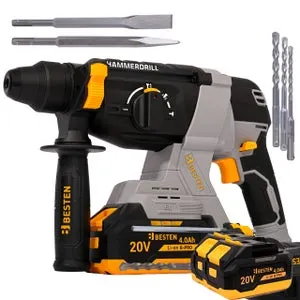 Martello tassellatore a batteria SDS+ 20V 2J con motore brushless + 2x 4.0Ah BESTEN BE-2904