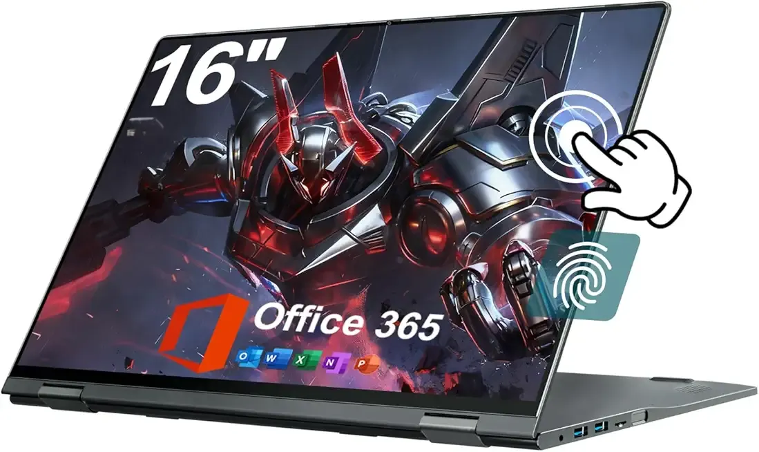jumper 16 inch Convertible Laptop, Laptop Computer with Quad Core N95 Processor (Up to 3.4GHz), 16GB DDR5 RAM 640GB Storage, 360 Degree Touchscreen, Backlit Keyboard, Fingerprint Reader, BT5.2, WiFi 6