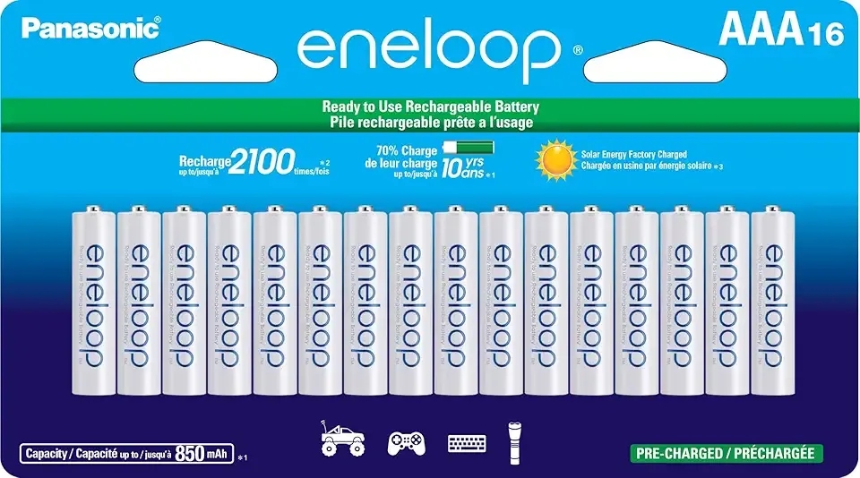 Panasonic BK-4MCCA16FA eneloop AAA 2100 Cycle Ni-MH Pre-Charged Rechargeable Batteries, 16 Pack