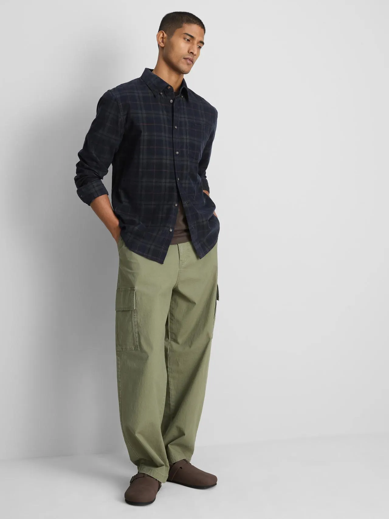 Chemise boutonnée en pur coton à carreaux