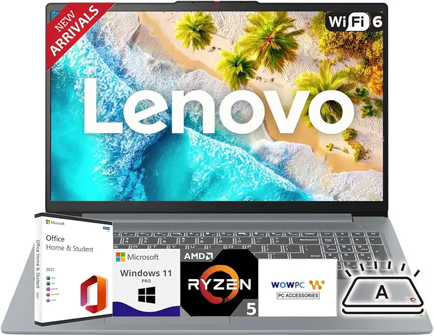 New 15.6" Ideapad Business and Student Laptop(2025/2026 Edition), AMD Ryzen 5 5625U(Outperforms i7-1260U), 16GB RAM, 1TB SSD, Backlit Full Keyboard, Windows 11 Pro with Microsoft Office-WOWPC