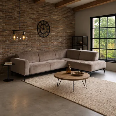 Hoekbank Lunaro taupe ottoman rechts