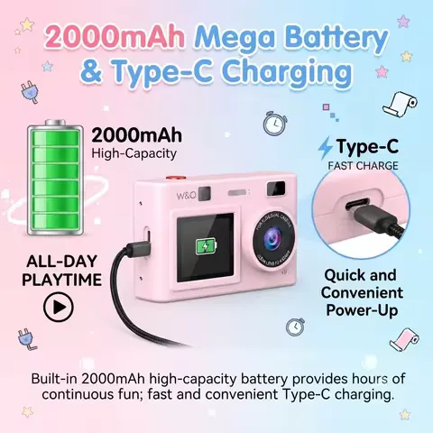Instant Print Camera , Digital Camera with Mini Photo Printer, Portable Retro Camera for Travel, Party, Supports 2.5K video and photos up to 48MP resolution.with 32GB memory card, drawing pen, stickers, lanyard,Birthday Gift