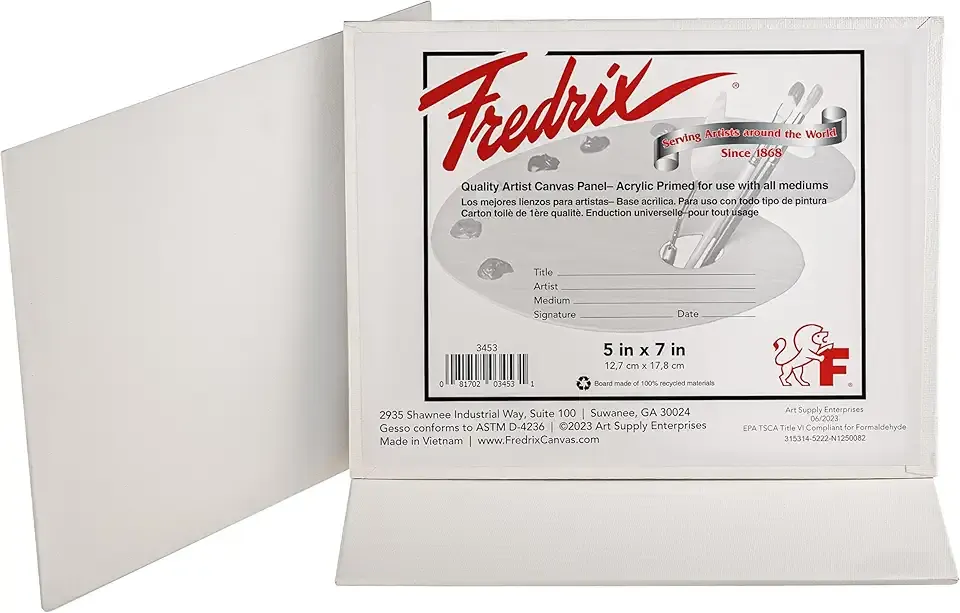 FREDRIX Artist Series Primed Canvas Panels, Individually Wrapped, 5" x 7", Pack of 3