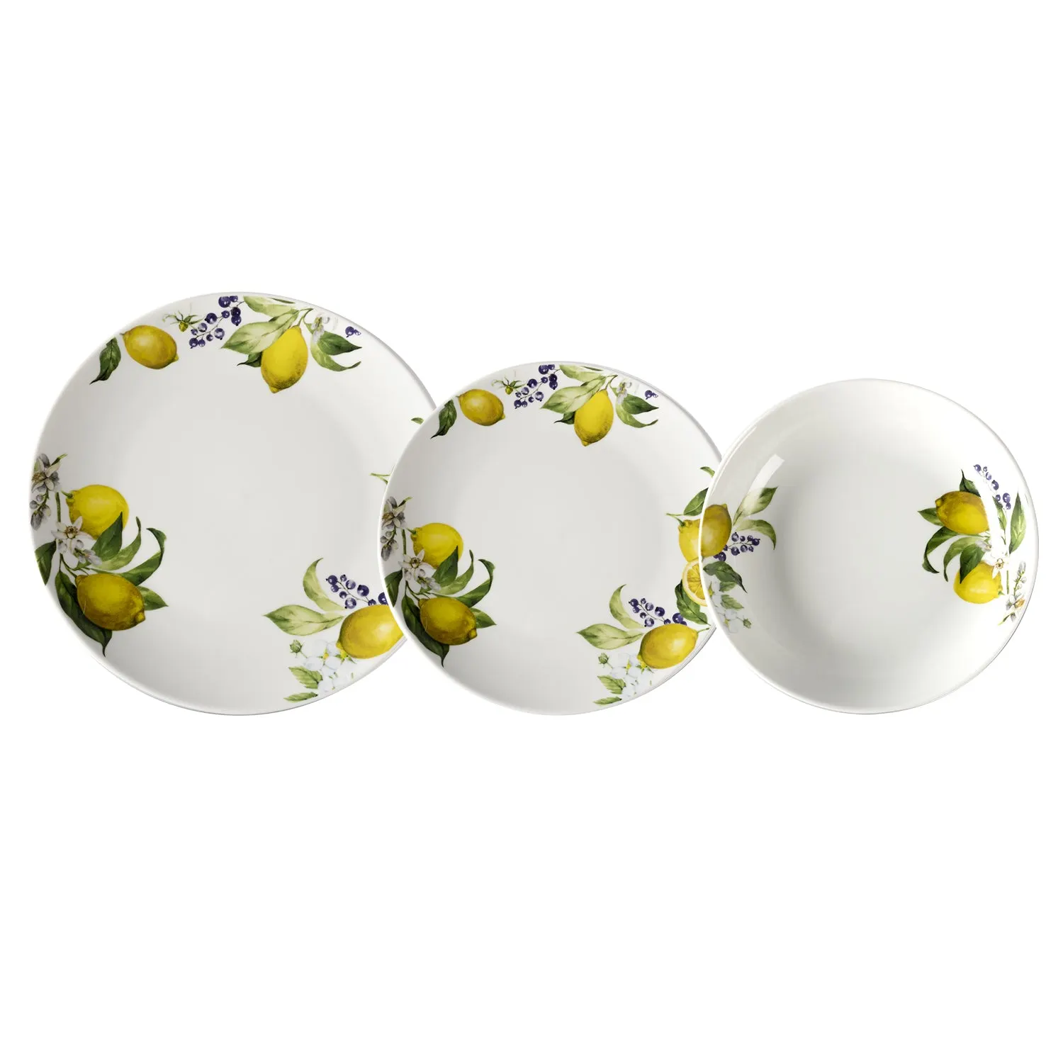 Servizio di Piatti Linea Mediterranea Decorazione Limoni in Porcellana 18 Pezzi