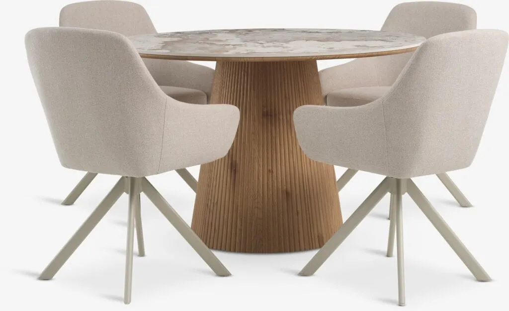 KLIPLEV Ø120 marmo/rovere naturale + 4 ROSTRUP beige