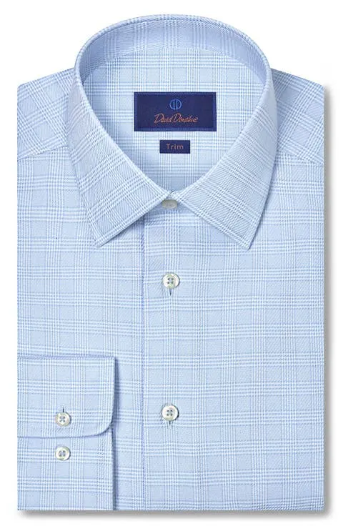 Trim Fit Blue Glen Check Cotton Dobby Dress Shirt