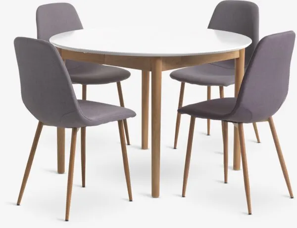 MARSTRAND + JONSTRUP MARSTRAND Ø110 tafel wit + 4 JONSTRUP stoelen grijs