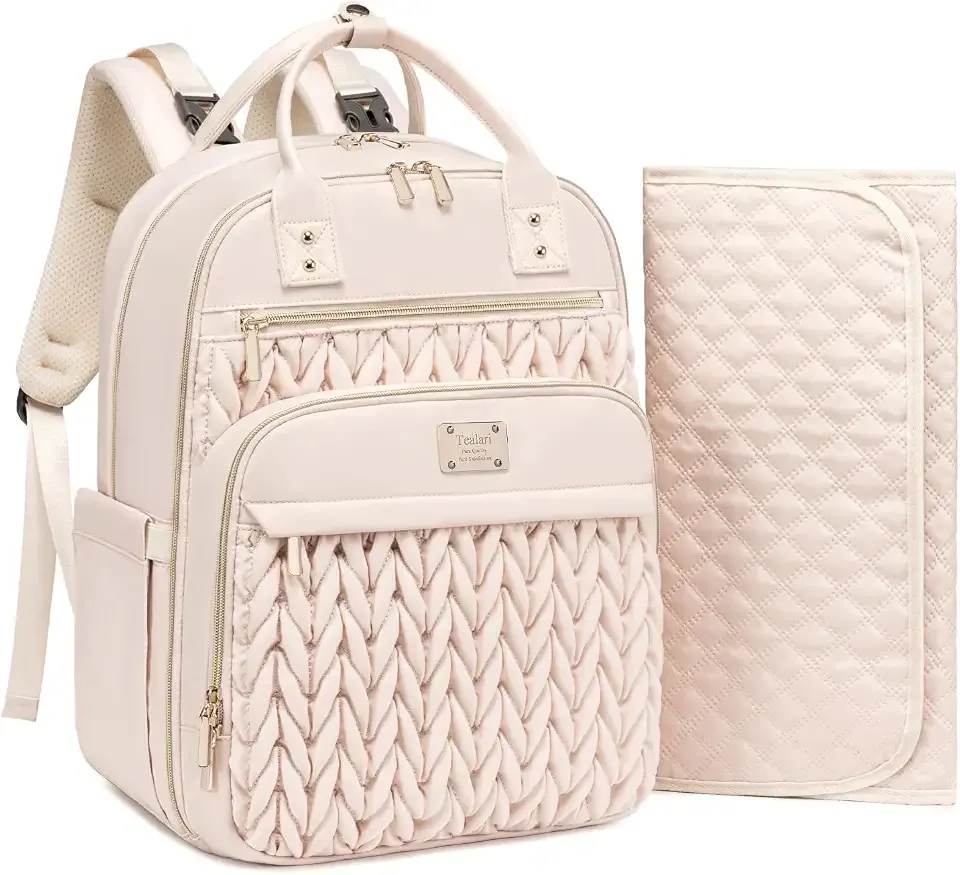 Tealari Diaper Bag Backpack, Stylish Baby Diaper Bag, Waterproof Travel Diaper Backpack with Changing Pad, Stroller Straps (Beige)