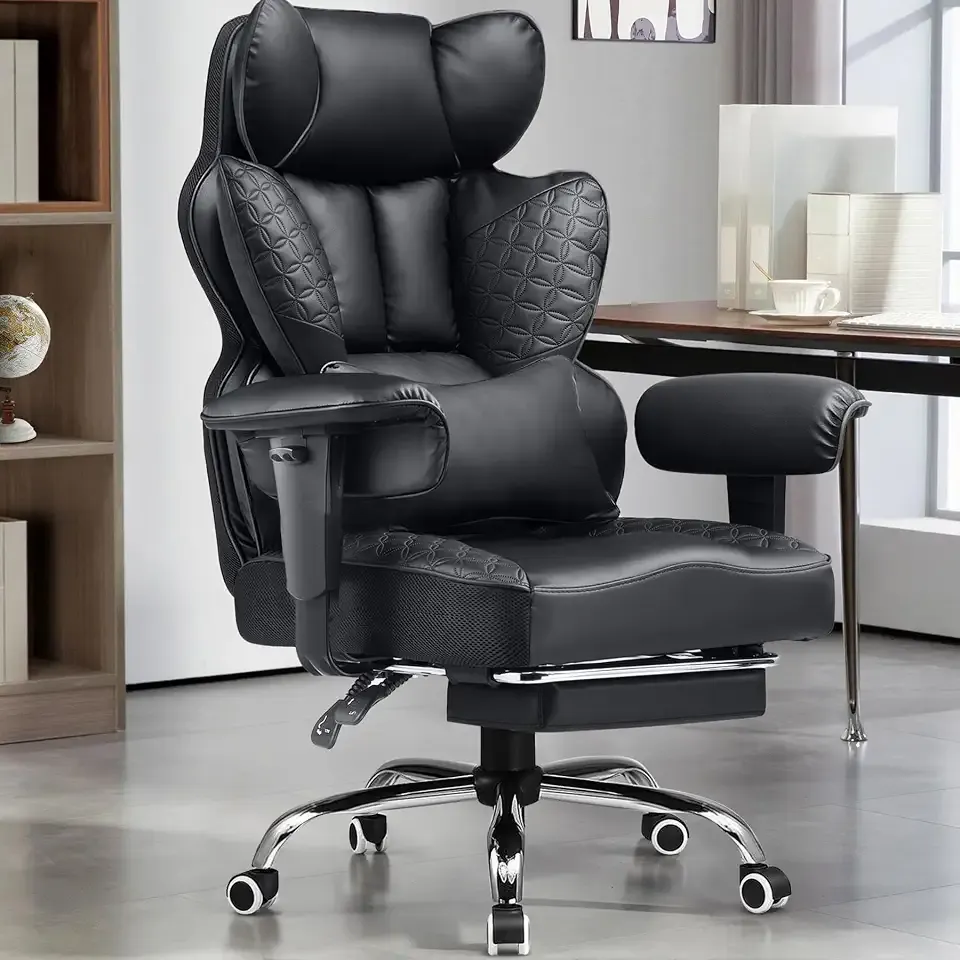 GTPLAYER Big and Tall Gaming Chair 400lbs Heavy Duty Office Chair with Foot Rest & Ergonomic Pocket Spring Lumbar Support, High Back 3D Saddle Shaped Cushion for Back Pain Relief, Matte-Black