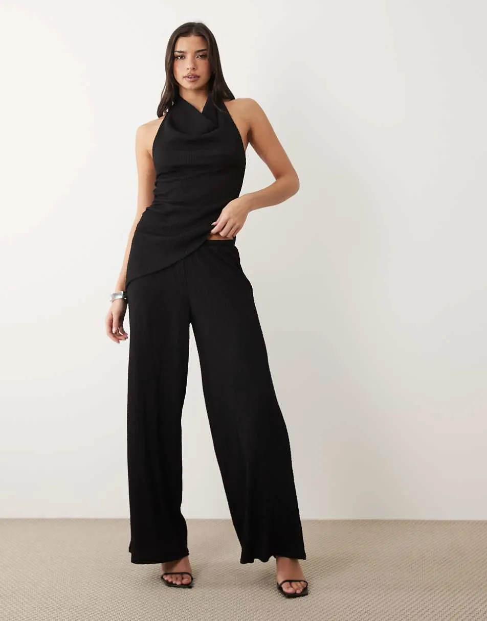 Gina Tricot co-ord textured wide trousers in black