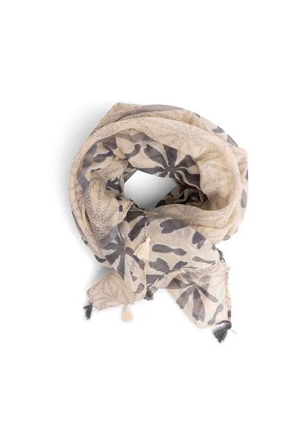 Zandkleurige sjaal met grafische print