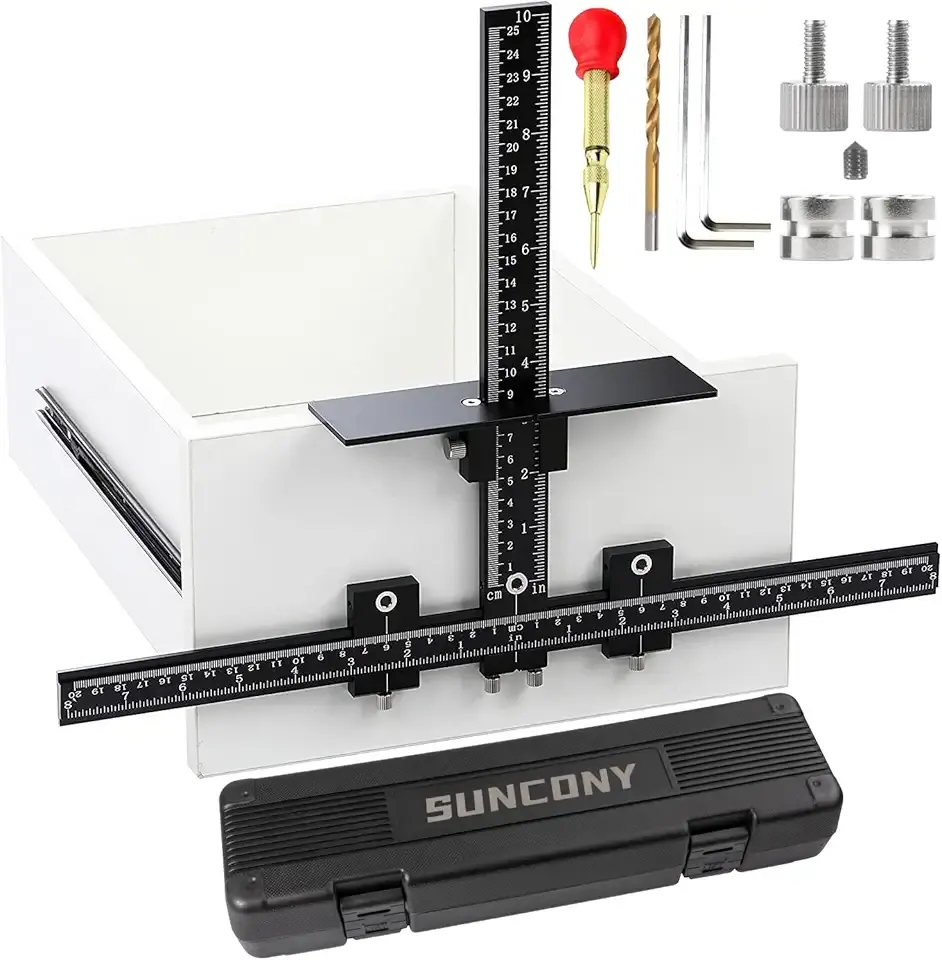 Cabinet Hardware Jig Tool All Aluminum Alloy,Adjustable Drill Guide Template Tool for Installation of Door Drawer Front Knobs Handles and Pulls