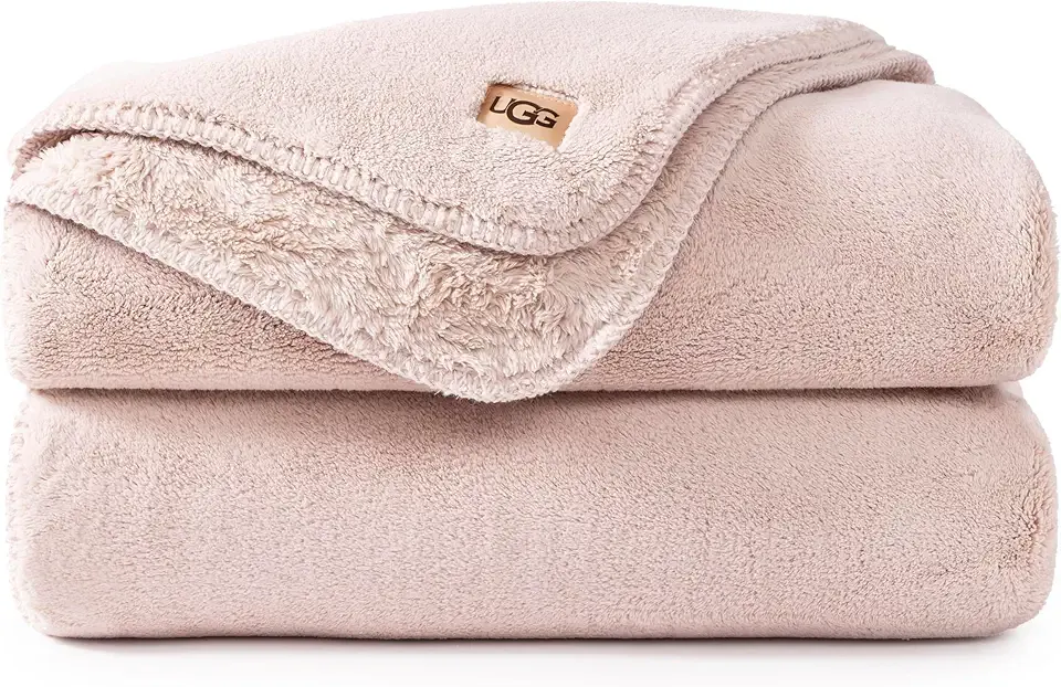 UGG Whitecap Plush Throw Blanket Fleece Soft Warm Throw for Bed or Chair, Luxury Bedroom Decor, Holiday Blankets, Machine Washable, 50-inch x 70-inch, Pink Quartz