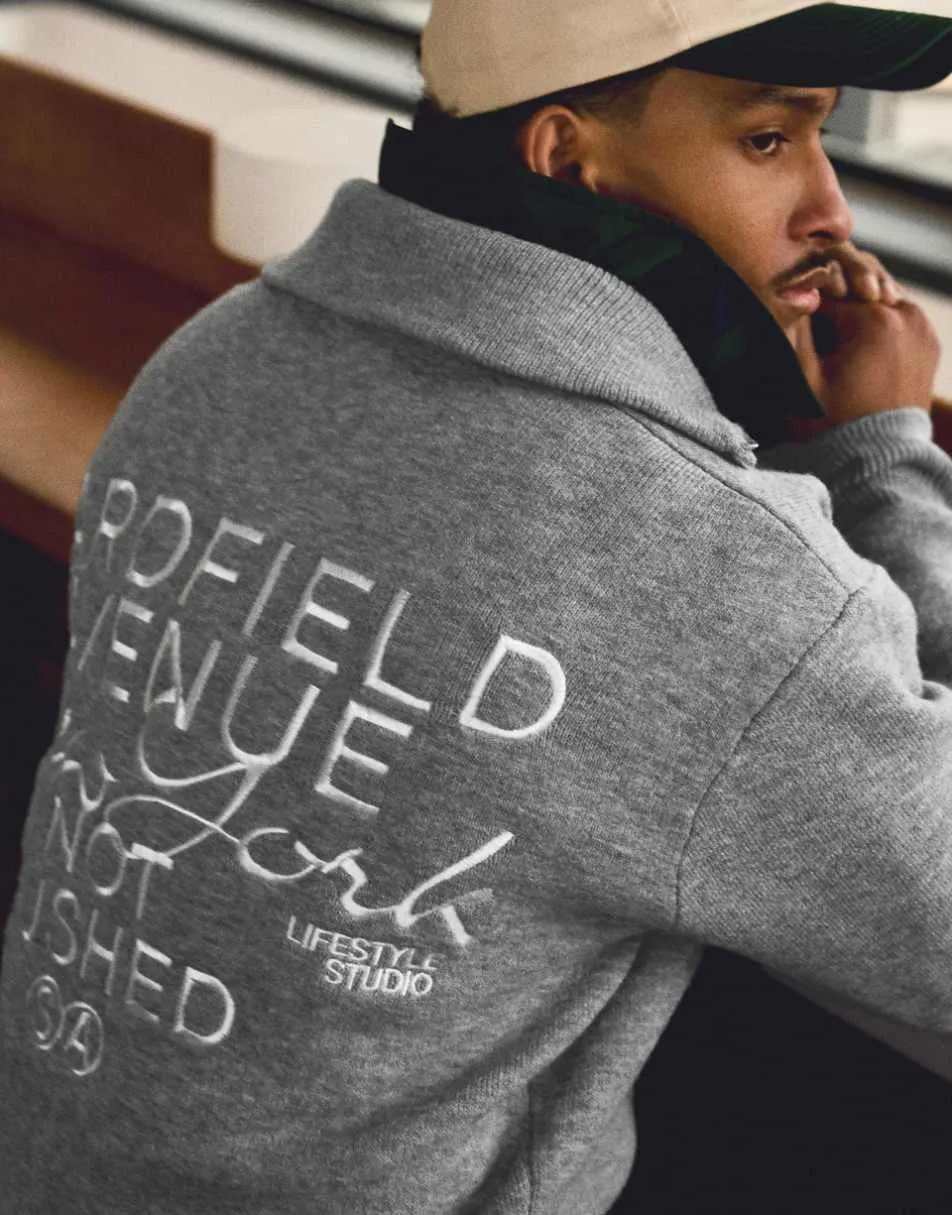 Bershka Embroidered zip-up jacket in grey