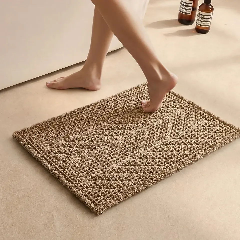 Sunfly Waffle Bath Mat 16x24, Small Boho Bathroom Rug Non Slip, Khaki