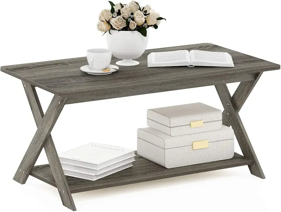 Furinno Modern Simplistic Criss-Crossed Coffee Table, 35.4 in x 19.6 in x 16 in, French Oak Grey