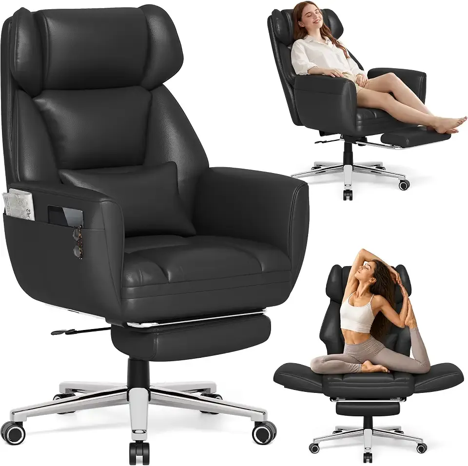 GABRYLLY Ergonomic Criss Cross Office Chair with Footrest, Wide Executive Desk Chair with Foldable Armrest for Big and Tall, High Back Computer Chair-120° Tilt Vanity Chair for Meditation,Home,Black