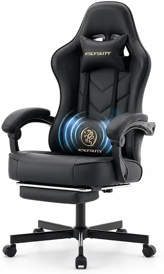 Office Desk Computer Gaming Chair for Adults, Ergonomic High Back Gamer Chair with Massage and Pocket Spring Cushion, Swivel Comfy Video Game Chairs with Footrest and Lumbar Support (Black)