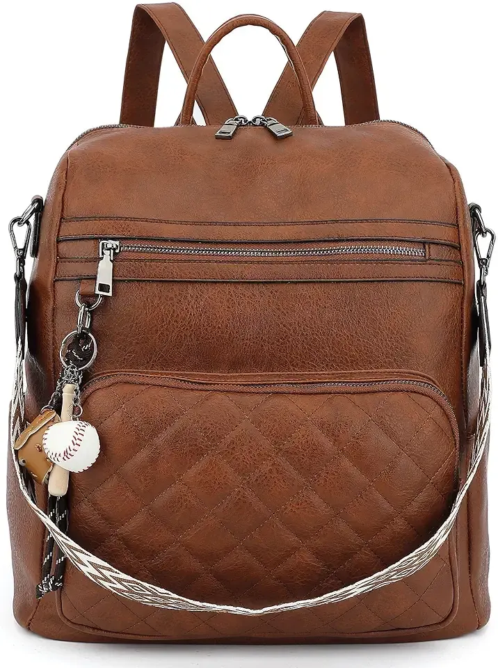 Backpack Purse for Women Large Leather Convertible Backpack Ladies Shoulder Bag Fashion Backpack Handbags for Travel and Work (Brown)
