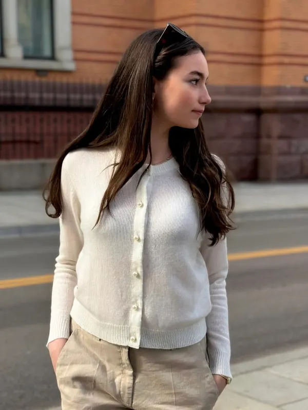 Cashmere Pearl Cardigan White
