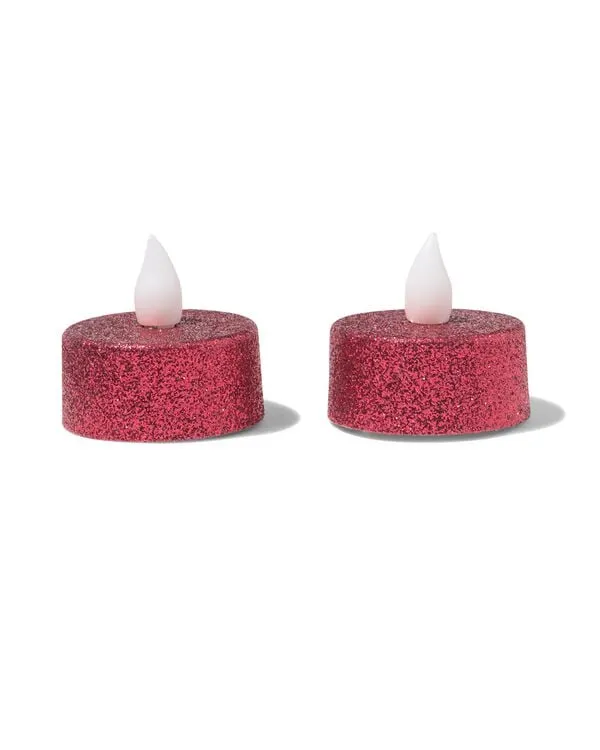 led-theelichtjes ⌀3.8x3.6cm glitter rood - 2 stuks