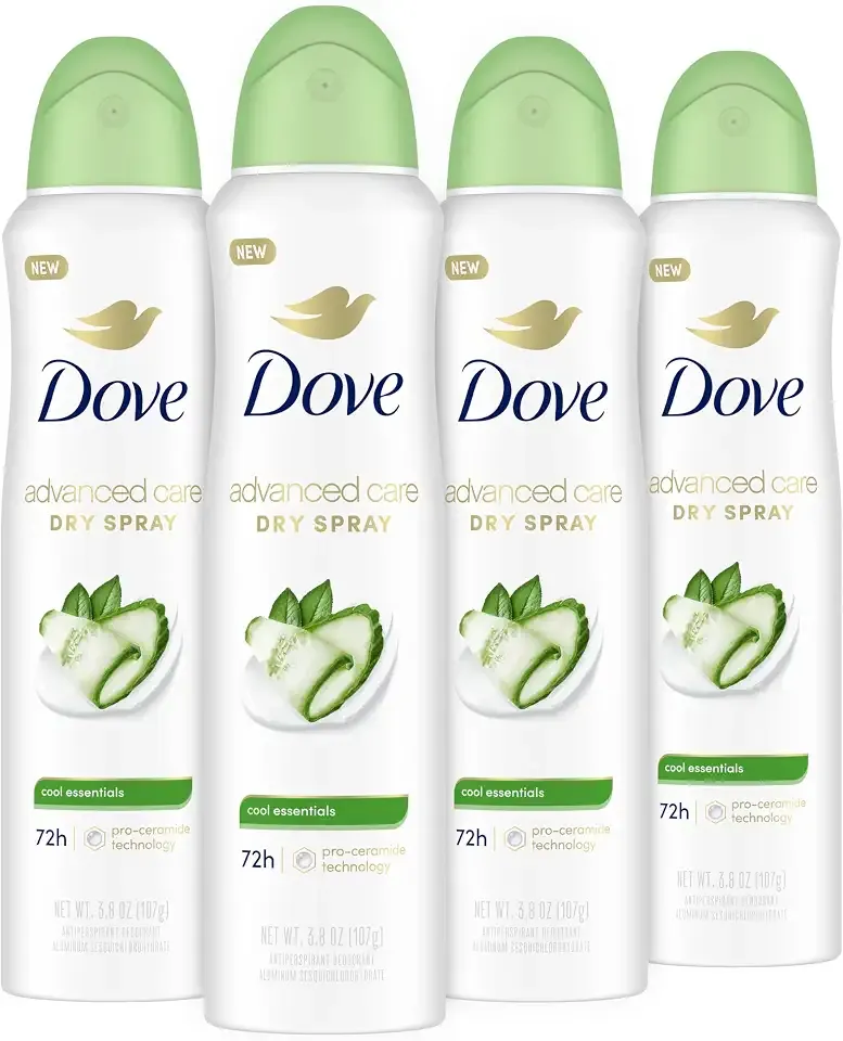 Dove Advanced Care Antiperspirant Deodorant Spray Cool Essentials 3.8oz 4PK | Advanced Care Antiperspirant deodorant for helping your skin barrier repair after shaving With Pro Ceramide Technology