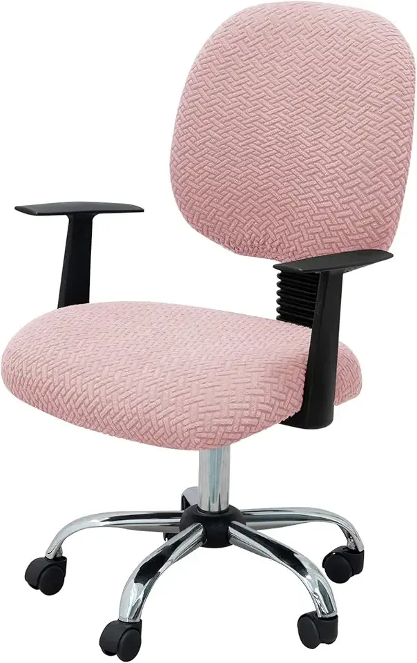MIFXIN Computer Office Chair Cover Stretch Elastic Slipcover 2 Piece Stretchable Knitted Universal Computer Chair Seat Cover Furniture Protector for Office Home (Jacquard Pink)