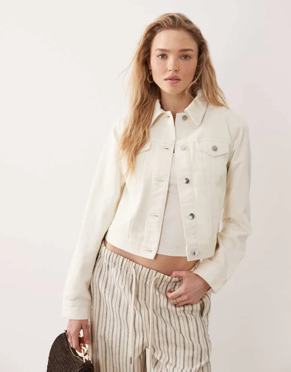 Miss Selfridge denim girlfriend jacket in ecru wash