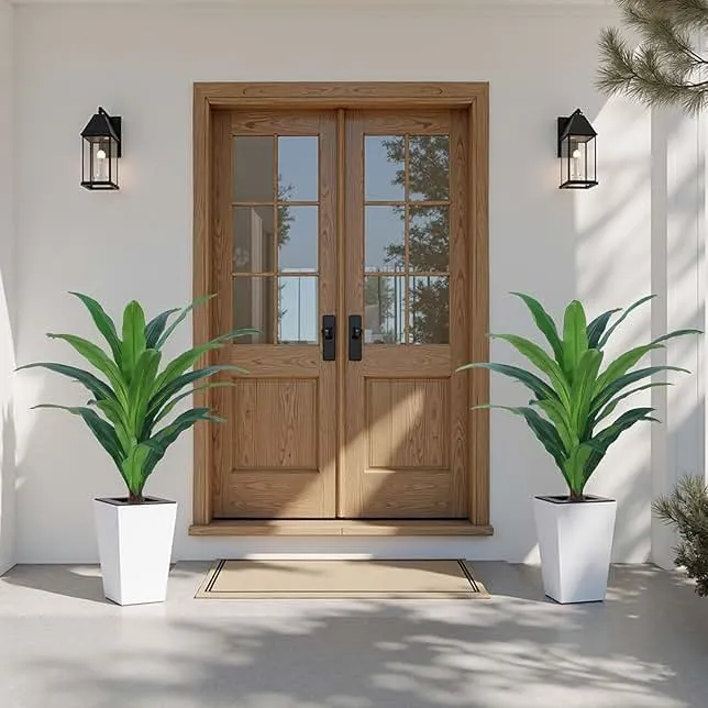 YEPDIN 2 Pack Artificial Dracaena Tree with White Tall Planter 4FT-Tall Potted Faux Plants Indoor -Fake Floor Plant for Home Office Living Room Outdoor