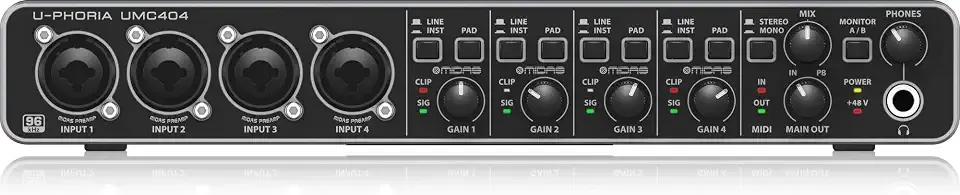 Behringer U-PHORIA UMC404HD 4x4 USB Audio Interface, 24-Bit/192kHz, with 4 Midas Mic Preamps