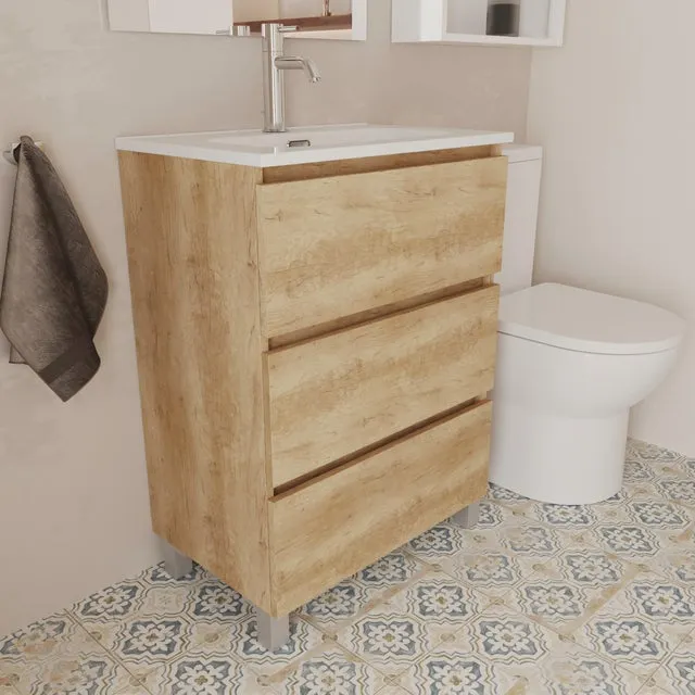 Mueble de baño con lavabo Espacio F39 + Lavabo marrón 50x39 cm fondo reducido con 3 cajones