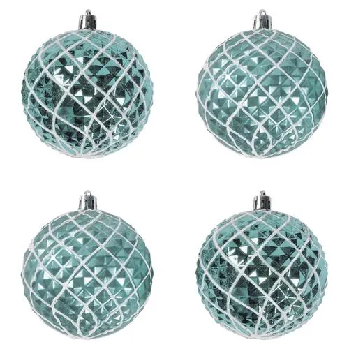 Enchanted Forest® 80mm Turquoise Embossed Candy Swirl Shatterproof Ornaments - 4 Pack