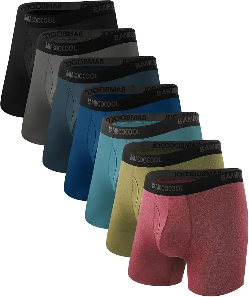 Men's Underwear Breathable Boxer Briefs with Fly Moisture-Wicking Lightweight Underwear 7-Pack