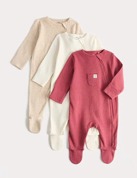 3er-Pack Schlafanzüge aus reiner Baumwolle mit Waffeltextur (2,7 kg – 3 Jahre)