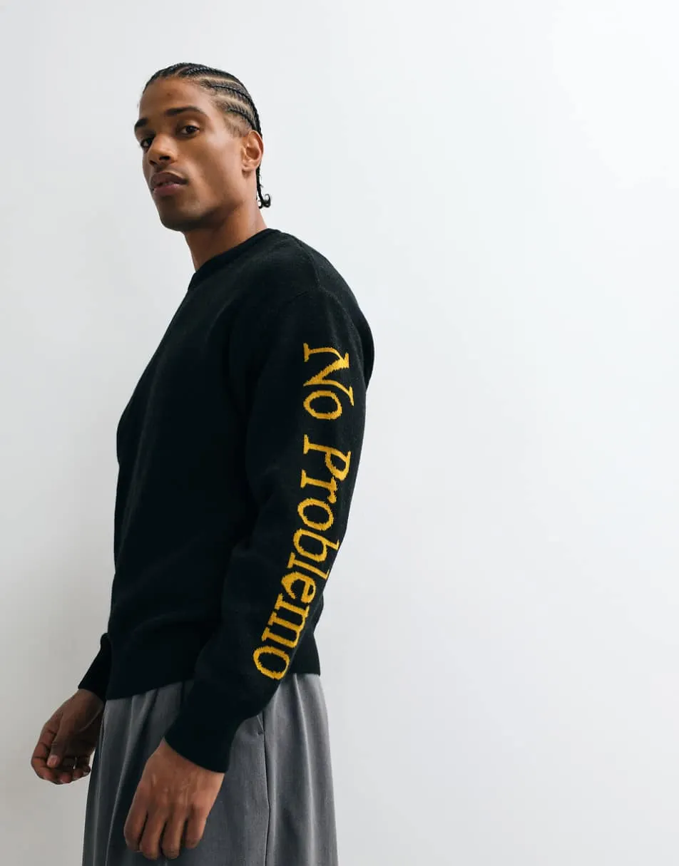 No Problemo cotton wool mix knitted jumper with large sleeve logo in black