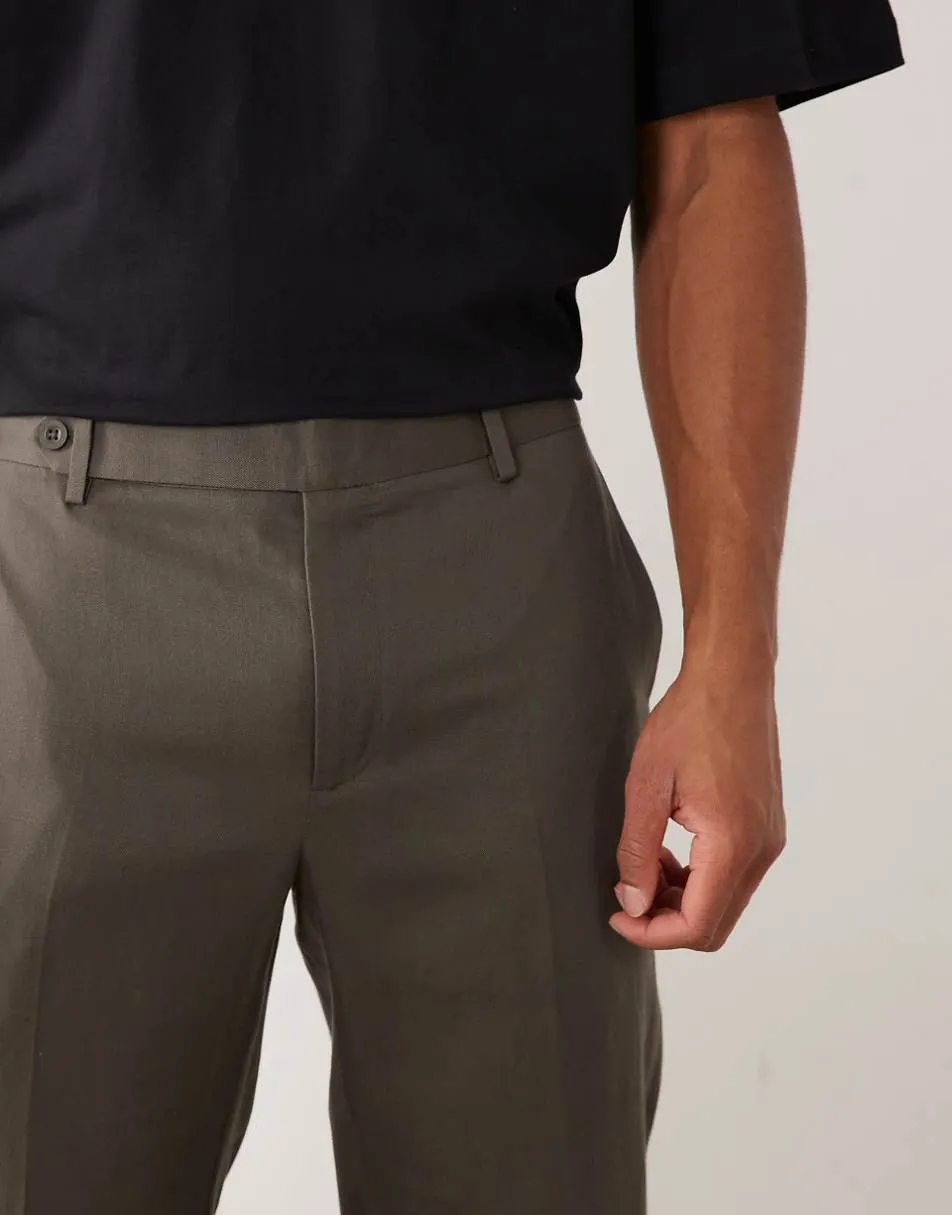 Mango linen blend tailored trouser in mid brown