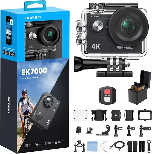 AKASO EK7000 4K30FPS 20MP WiFi Action Camera with EIS Ultra HD 131FT Waterproof Underwater Camera Remote Control 4X Zoom Support External Microphone Black