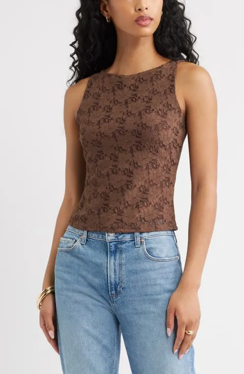 Open Edit Sleeveless Lace Shell