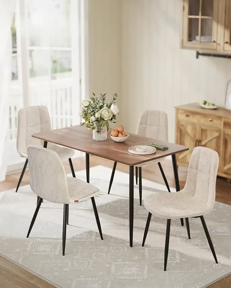 VASAGLE Dining Chairs, Set of 4 Dining Room Chairs, Metal Frame, Adjustable Feet, Easy to Clean, Chenille Fabric, Glacier-Textured Synthetic Leather, for Kitchen, Cream White UKDC188W01