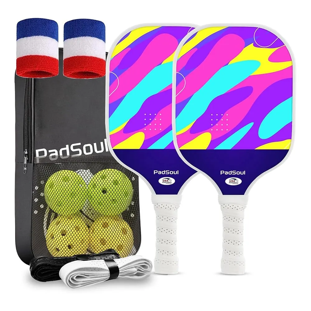 PadSoul Carbon Fiber Pickleball Paddle Set, Multi-Color