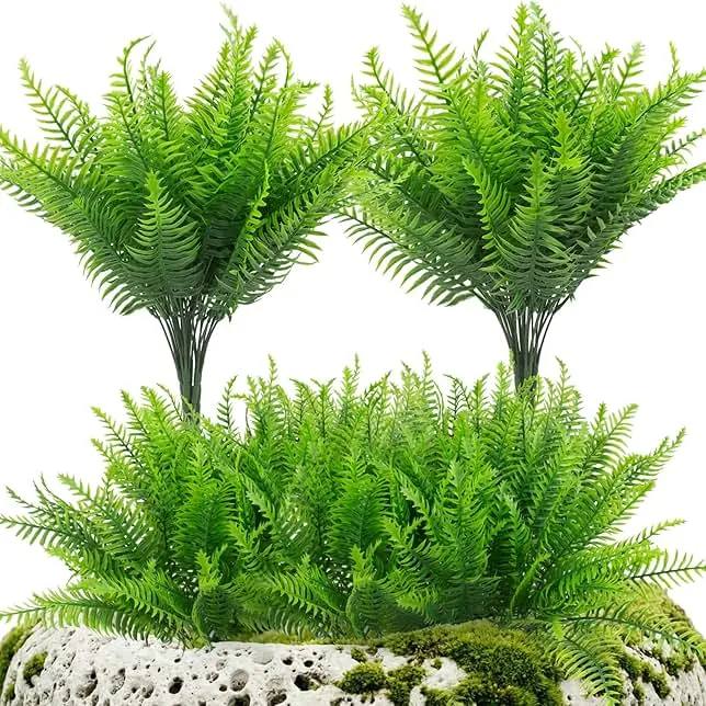 lovemoon 12 Pcs Fake Ferns for Outdoors UV Resistant Faux Fern Plants, Artificial Greenery Fern Stmes for Outside, Garden Porch & Patio Greenery Decor (12, Light Green)