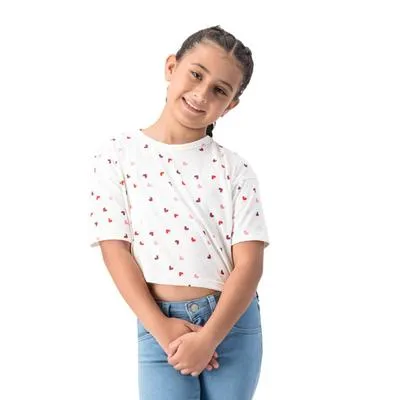 Playera Fantastic Niña Manga Corta Estampado De Corazones