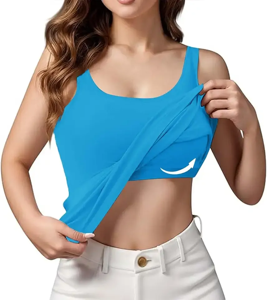 Tank Tops with Built in Bras for Women Sports Cute Cami Workout Plus Size Camisoles Spaghetti Strap Under Clothes