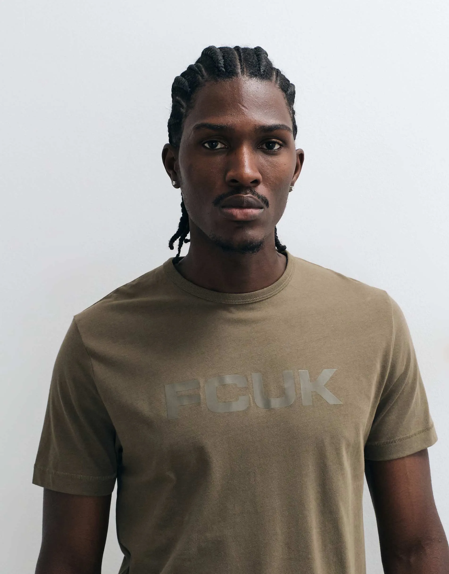 French Connection FCUK chest logo t-shirt in khaki